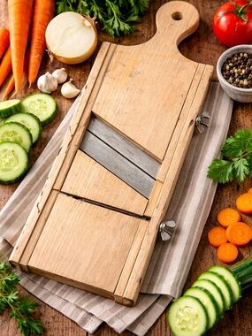 Vintage Wooden Mandoline Slicer Adjustable Rustfrei Blade Farmhouse Kitchen Tool